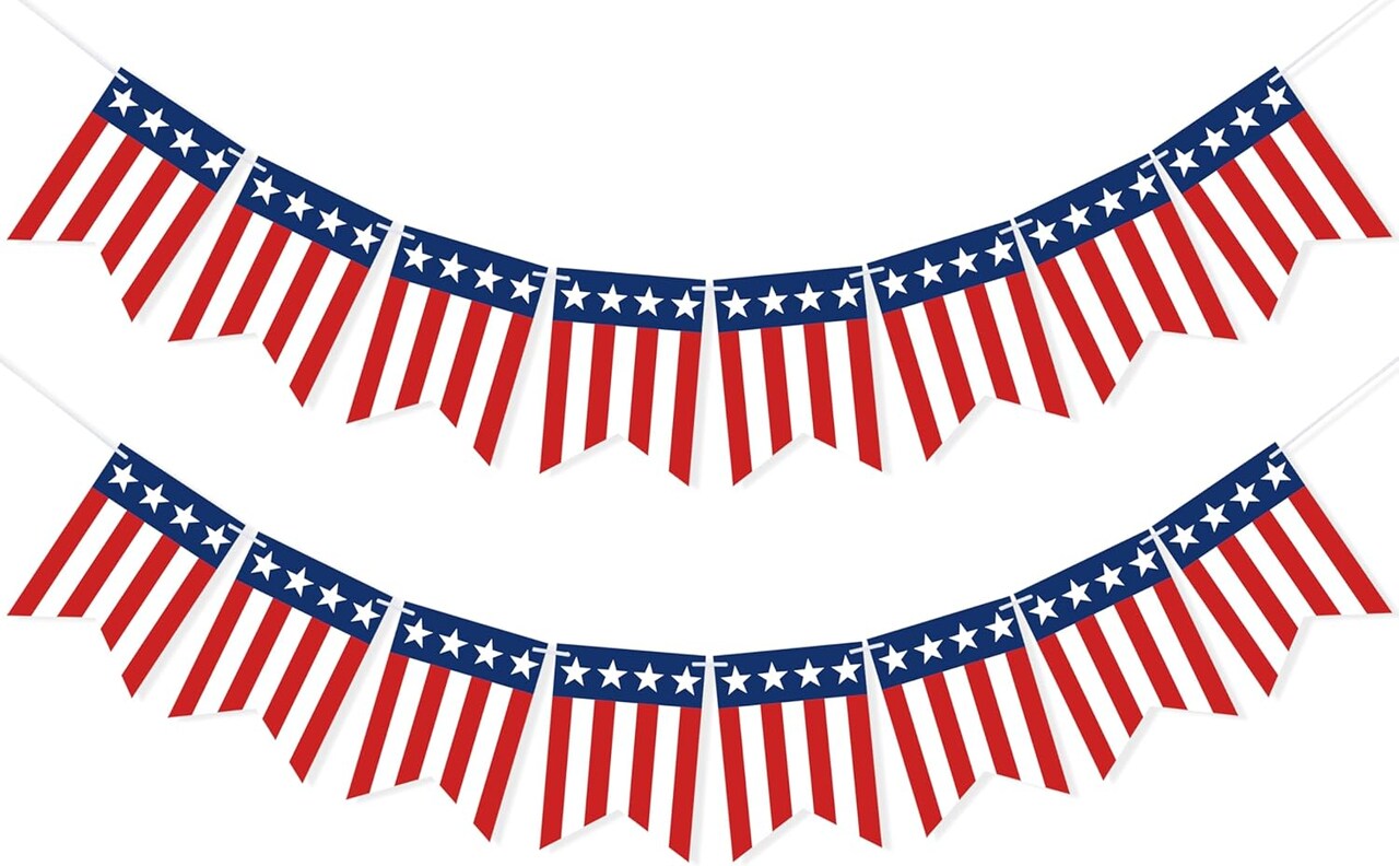 American String Flag Banner 4th of July Decorations Patriotic Red White Blue Stars and Stripes Bunting, USA Flag Garland for Labor Veterans Day, American Independence Day Decorations